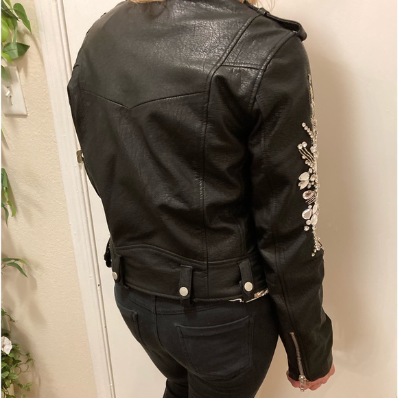 Bedazzled Sleeve Faux Leather Jacket - Picture 2 of 4